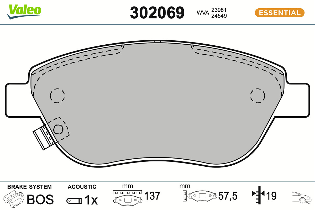 Jeu de 4 plaquettes de frein VALEO ref. 302069